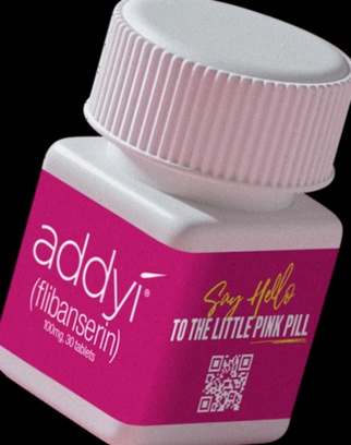 Commande Addyi en ligne - Illustration de pilules et fenêtre de pharmacie