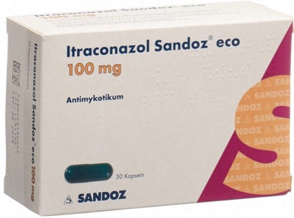 Commander itraconazole - Schéma moléculaire et boîte de comprimés