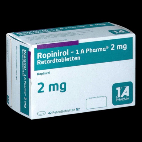Ropinirole : comprimés et boîte de médicament