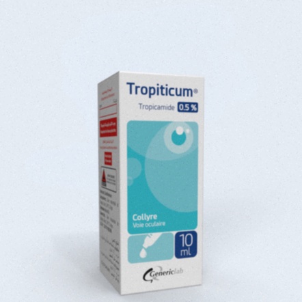 Commander Tropicamide en ligne - illustration d'un flacon de gouttes ophtalmiques